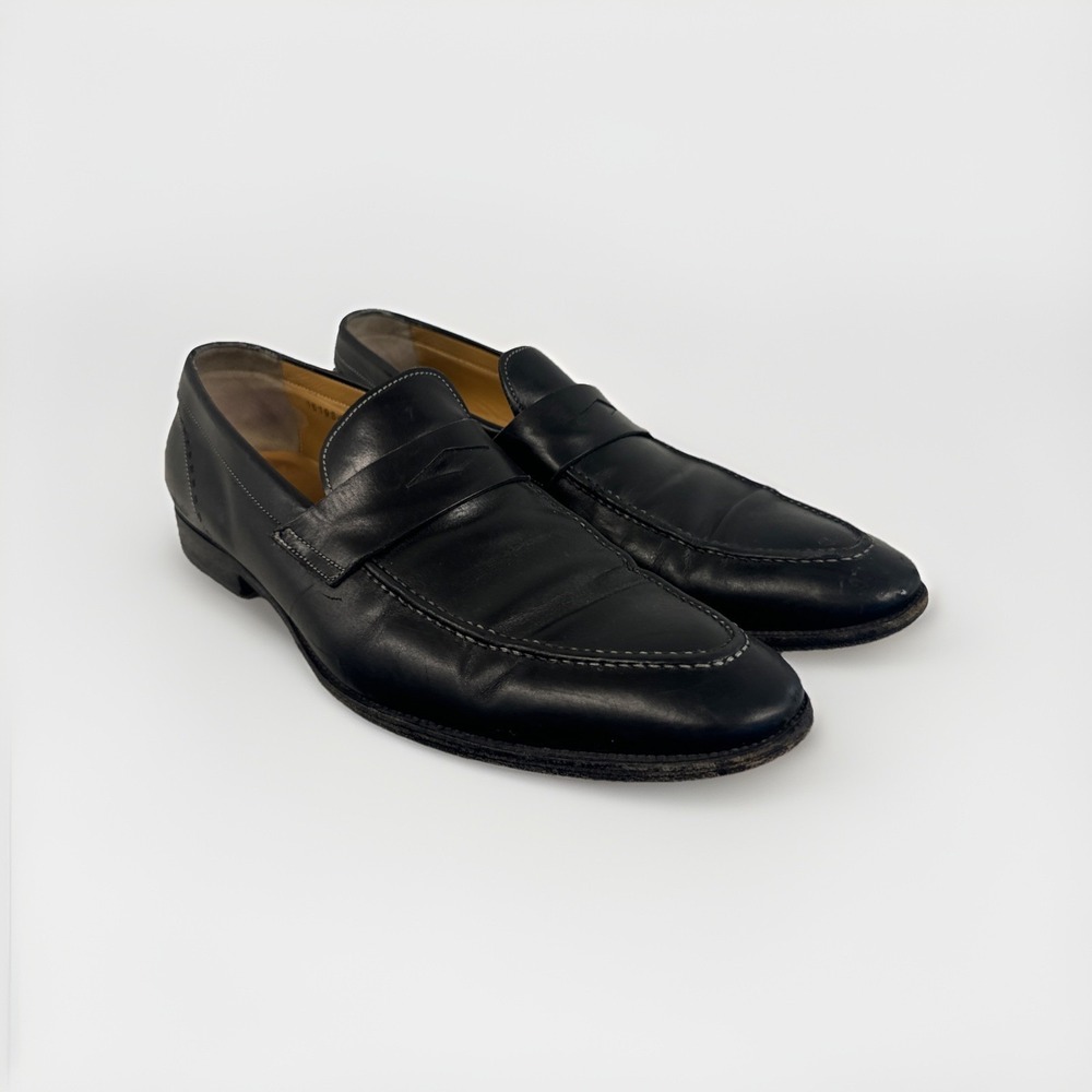 Santoni Gavin Black Leather Penny Loafers- Made in Italy- Men's Size 11D